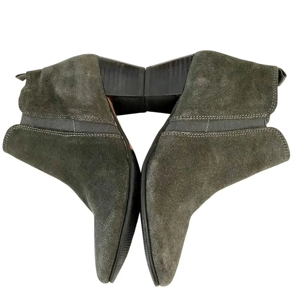 DUNE LONDON Perdy boots women's 6 gray suede leather side zip block heel ankle